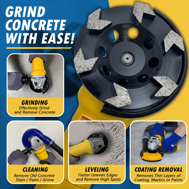 EDiamondTools 4.5" High Performance Diamond Grinding Wheels for Concrete, Paint, Epoxy, Mastic, Coating Removal, #30/40 Grit, 6 Arrow Segments, 5/8"-11 Arbor - Image 4